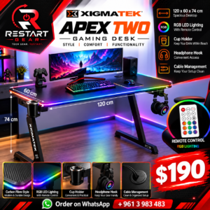 Xigmatek Apex Two RGB gaming desk, 120 cm, $190